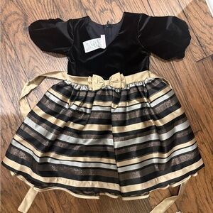 Bonnie Jean Black and Gold Striped Party Dress